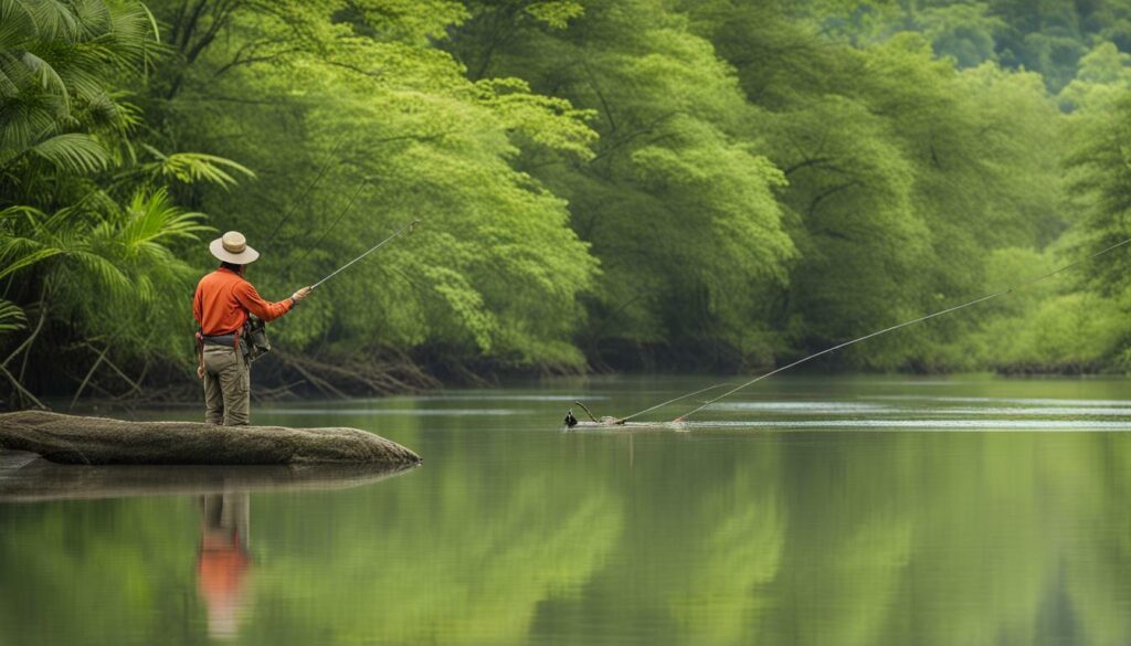 pesca con flotador en un río